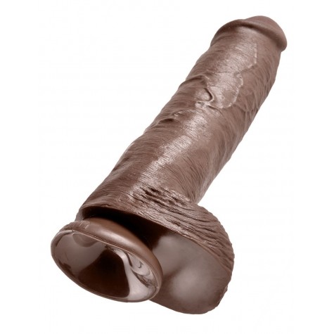 Коричневый фалоимитатор-гигант на присоске 11" Cock with Balls - 28 см.