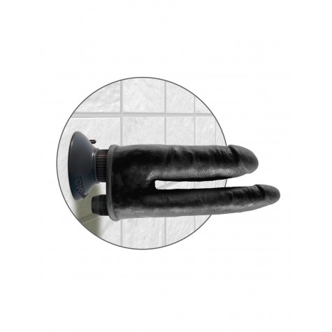 Двойной чёрный вибратор со съемной присоской Double Vibrating Double Penetrator - 20,3 см.